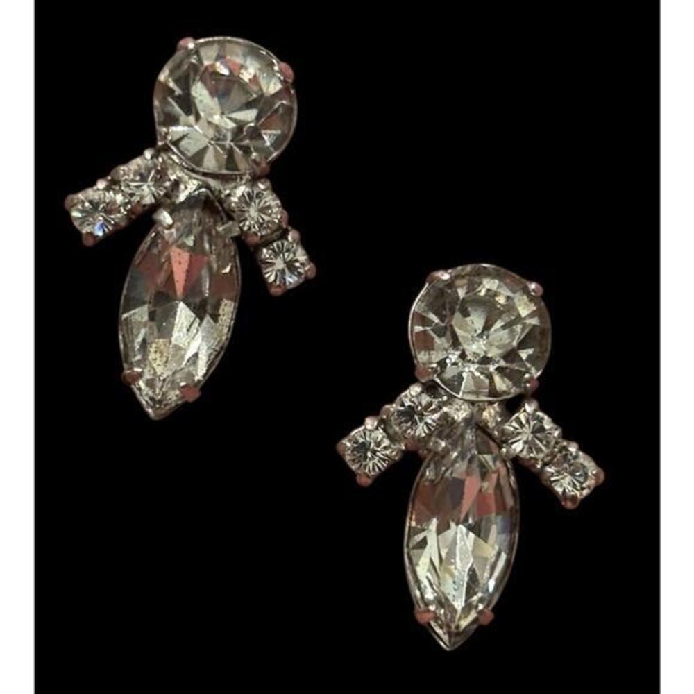 Vtg MCM D’Vers NY 1” Clear Rhinestone Screwback Stud Earrings